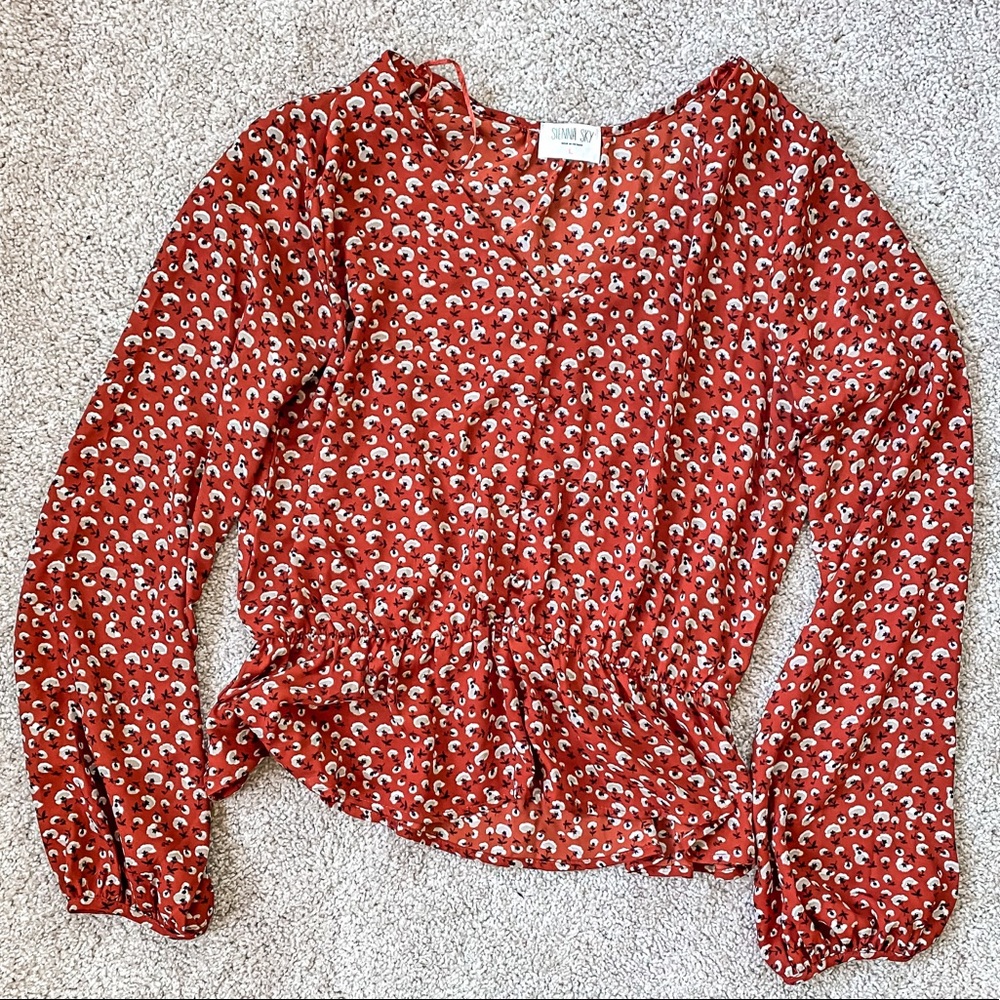Sienna Sky Burnt Orange Floral Long Sleeve Blouse - L